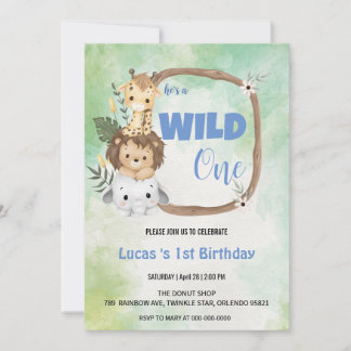Niedlich Wild ein Dschungel Tier 1. Geburtstag Par Einladung