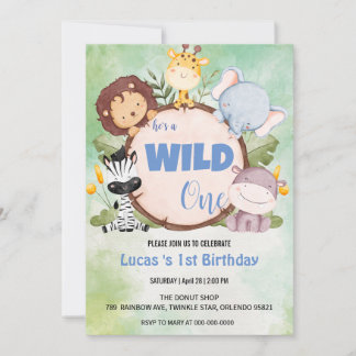 Niedlich Wild ein Dschungel Tier 1. Geburtstag Par Einladung