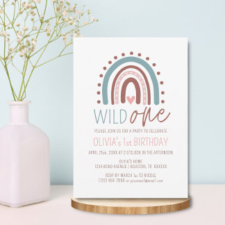Niedlich Wild ONE Boho Rainbow Pink Girl Geburtsta Einladung