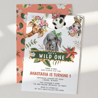 Niedlich Wild One Jungle Girls 1. Geburtstag Party Einladung