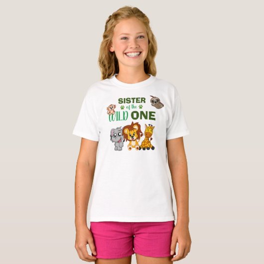 Niedlich Wild One Jungle Safari TierSchwester Zoo T-Shirt (Vorne ganz)