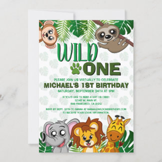 Niedlich Wild One Jungle Safari Virtueller Erstgeb Einladung