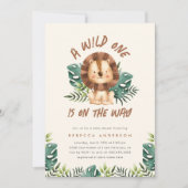 Niedlich Wild One Lion Jungle Safari Baby Dusche Einladung (Vorderseite)
