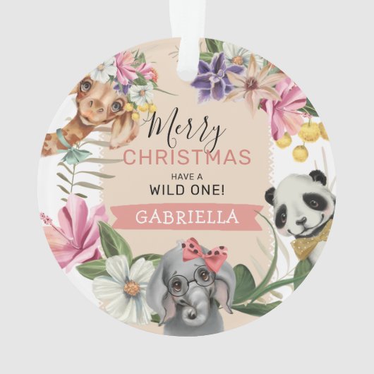 Niedlich Wild One Pink Jungle Kinder Weihnachten Ornament (Rückseite)