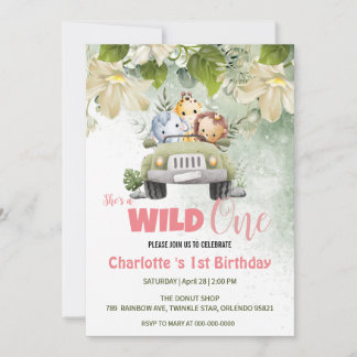 Niedlich Wild One Safari Baby cub 1. Geburtstag Einladung