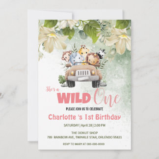 Niedlich Wild One Safari Baby Tier 1. Geburtstag Einladung