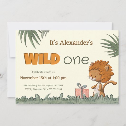 Niedlich Wild One Safari Lion zum ersten Geburtsta Einladung (Vorderseite)