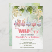 Niedlich Wild One Safari Tierzug 1. Geburtstag Einladung (Vorne/Hinten)