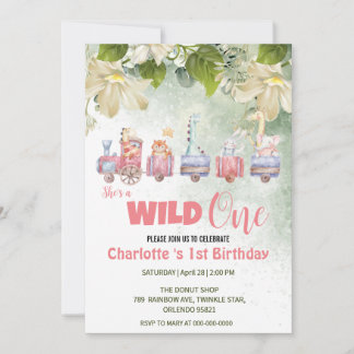 Niedlich Wild One Safari Tierzug 1. Geburtstag Einladung