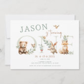 Niedlich Wild One Woodland 1. Geburtstag Junge Einladung (Vorderseite)