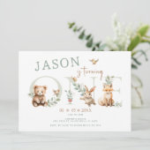 Niedlich Wild One Woodland 1. Geburtstag Junge Einladung (Stehend Vorderseite)