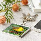 Niedlich Wilson's Warbler Songbird in Cherry Tree Schlüsselanhänger (Seite)