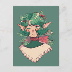 Niedlich Wink Weihnachtsfeiertage Elf Anime Girl Postkarte