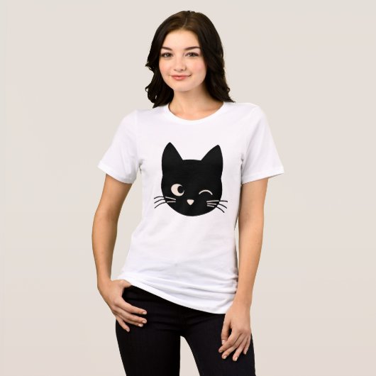 Niedlich Winking Black Cat Face Tri-Blend Shirt (Vorderseite voll)