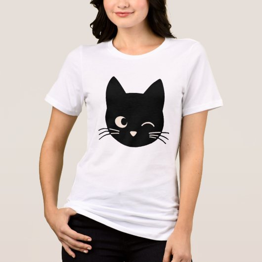 Niedlich Winking Black Cat Face Tri-Blend Shirt (Vorderseite)