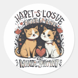 Niedlich Winking Cat Couple Liebe & Whiskers Vibes Runder Aufkleber