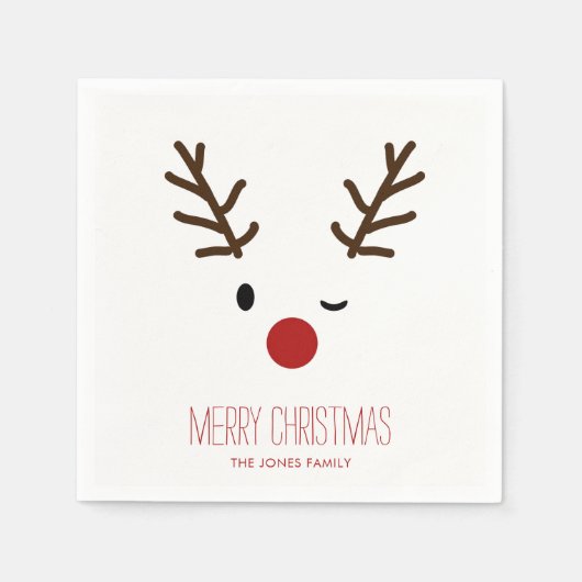 Niedlich Winking Rudolf Reindeer Weihnachten Serviette (Vorderseite)