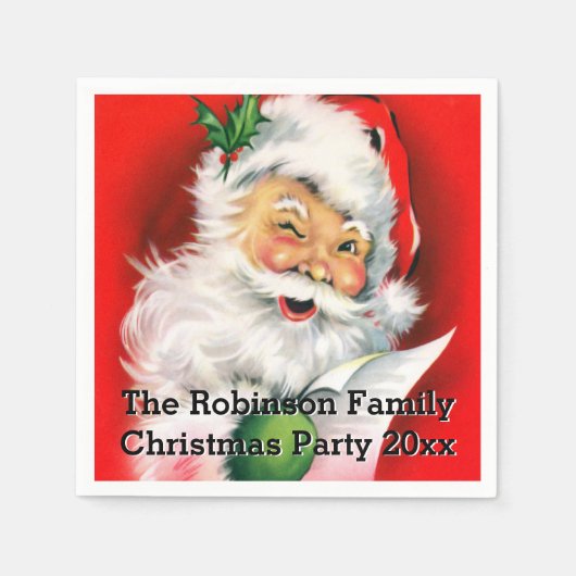 Niedlich Winking Santa mit Weihnachtsliste Custom Serviette (Vorderseite)