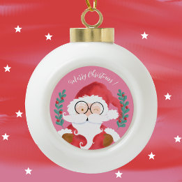 Niedlich Winking Santa Pink Frohe Weihnachtsdekora Keramik Kugel-Ornament