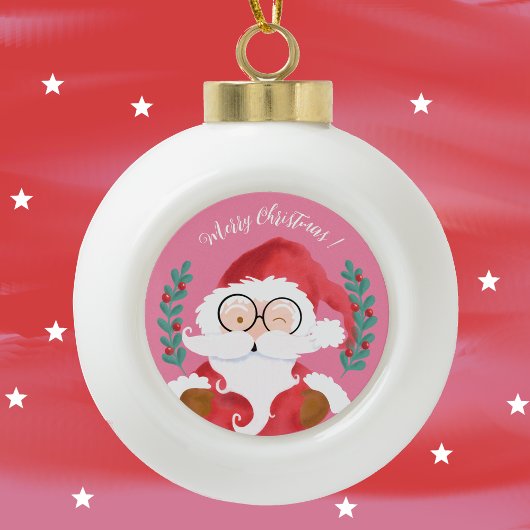 Niedlich Winking Santa Pink Frohe Weihnachtsdekora Keramik Kugel-Ornament