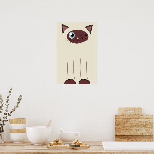 Niedlich Winking Siamese Cat Cartoon Poster (Küche)