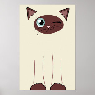 Niedlich Winking Siamese Cat Cartoon Poster
