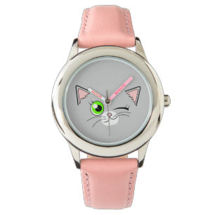 Niedlich Winking White Cat Cartoon Armbanduhr