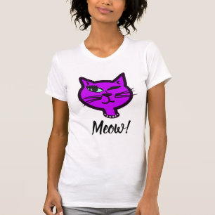 Niedlich Winky Lila Cartoon Cat T-Shirt