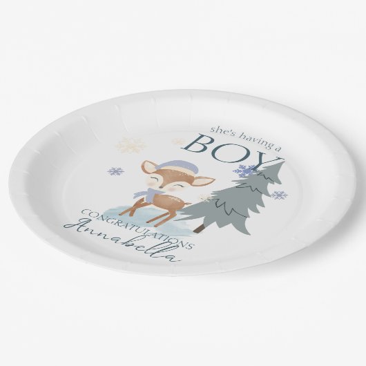 Niedlich Winter Baby Deer Boy Fawn Pappteller (Schrägansicht)