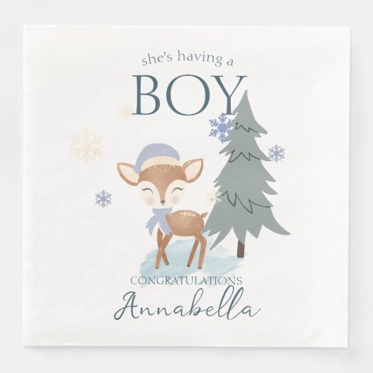 Niedlich Winter Baby Deer Boy Fawn Serviette (Vorderseite)