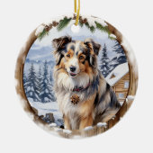 Niedlich Winter Christmas Australian Shepherd Keramik Ornament (Vorne)
