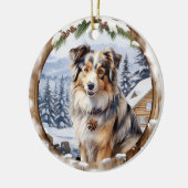 Niedlich Winter Christmas Australian Shepherd Keramik Ornament (Links)