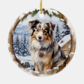 Niedlich Winter Christmas Australian Shepherd Keramik Ornament (Hinten)