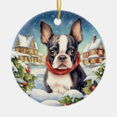 Niedlich Winter Christmas Boston Terrier Keramik Ornament (Vorne)