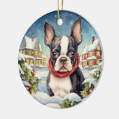 Niedlich Winter Christmas Boston Terrier Keramik Ornament (Links)
