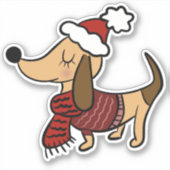 Niedlich Winter Dackel Vinyl Stickers Aufkleber (Vorderseite)