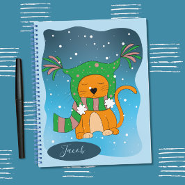 Niedlich Winter Ginger Cat Kid Personalisiert Note Notizblock