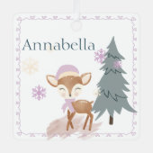 Niedlich Winter Girl Fawn Individuelle Name Ornament Aus Metall (Vorderseite)