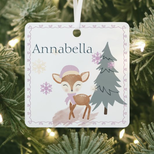 Niedlich Winter Girl Fawn Individuelle Name Ornament Aus Metall (InSitu)