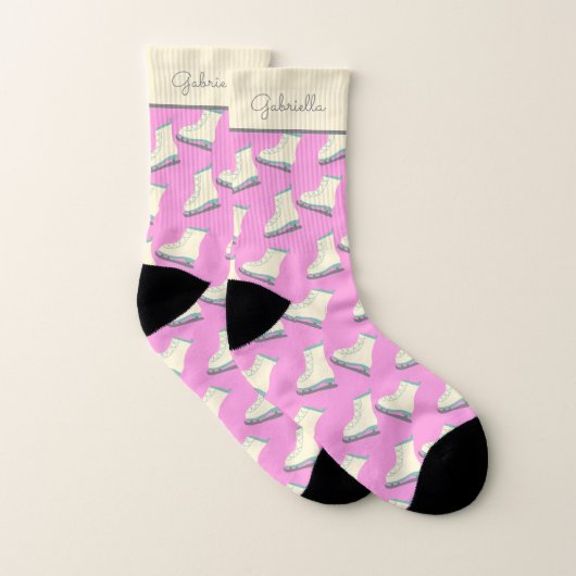 Niedlich Winter Ice Skate Muster Rosa Personalisie Socken (Paar)