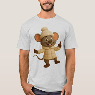 Niedlich Winter Mouse T - Shirt Funny Cartoon Co