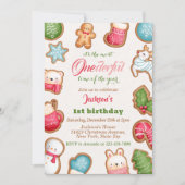 Niedlich Winter Onederful Urlaub 1. Geburtstag Par Einladung (Vorderseite)