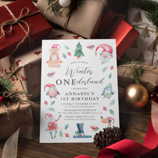 Niedlich Winter ONEderland Weihnachten 1. Geburtst Einladung