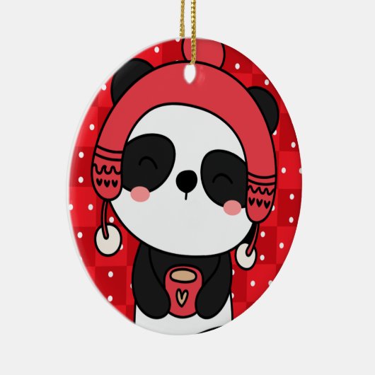 Niedlich Winter Panda Hand Drawn Keramik Ornament (Rechts)