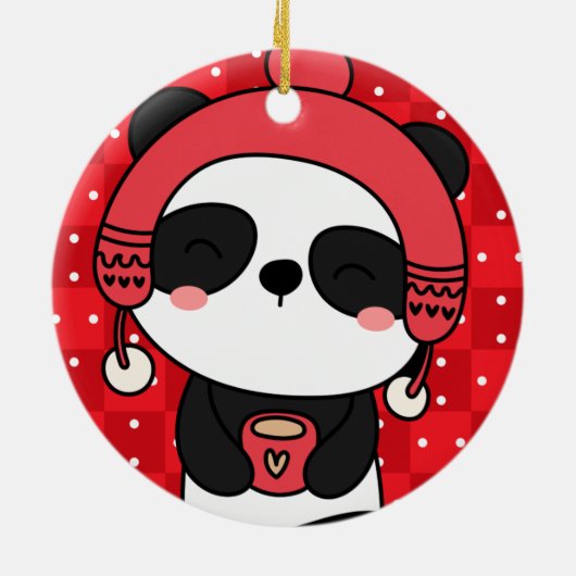 Niedlich Winter Panda Hand Drawn Keramik Ornament (Hinten)
