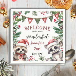 Niedlich Winter Raccoon Weihnachten 2. Geburtstag  Serviette
