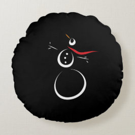Niedlich Winter Snowman Black Rundes Kissen