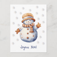 Niedlich Winter Snowman Joyeux Noël Postcard
