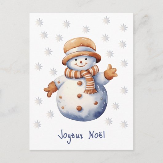 Niedlich Winter Snowman Joyeux Noël Postcard Postkarte (Vorderseite)