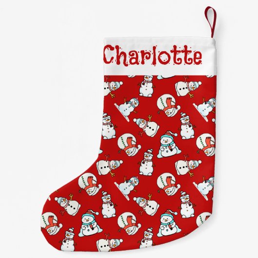 Niedlich Winter Snowman | Kinder Name Red Kleiner Weihnachtsstrumpf (Rückseite)